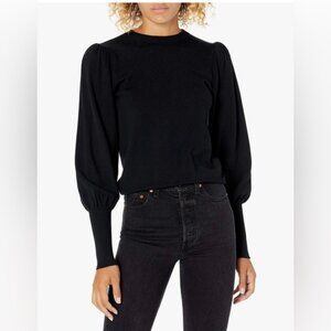 The Drop Vivienne Padded Shoulder Balloon Sleeve Crewneck Sweater Black
